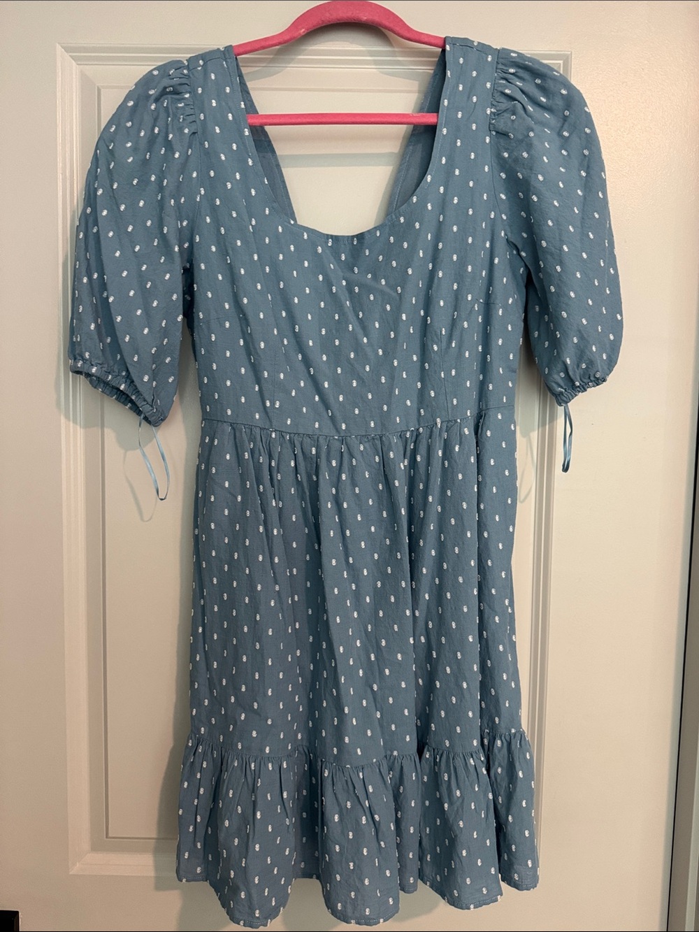 LOFT Light Blue Polka Dot Puff Sleeve Dress